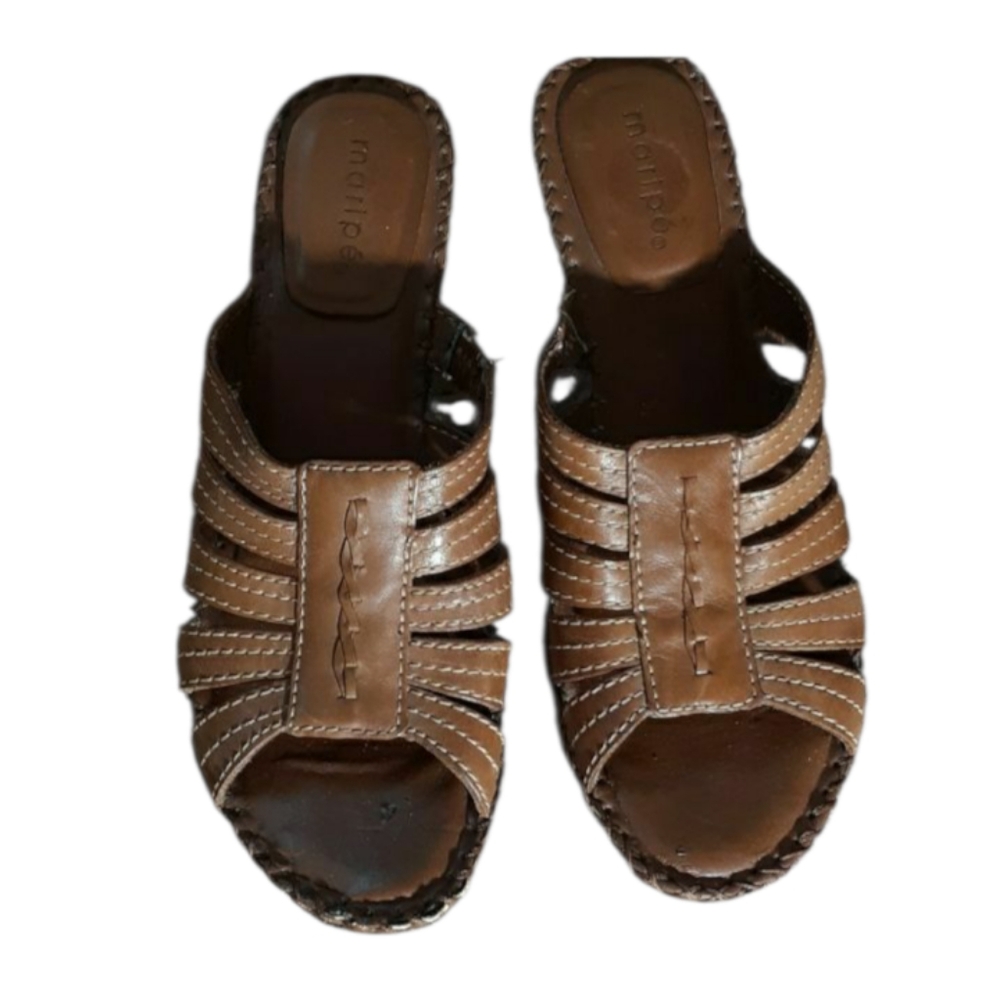 🛍Maripe brown leather Strappy slip-on heel sandals size 8